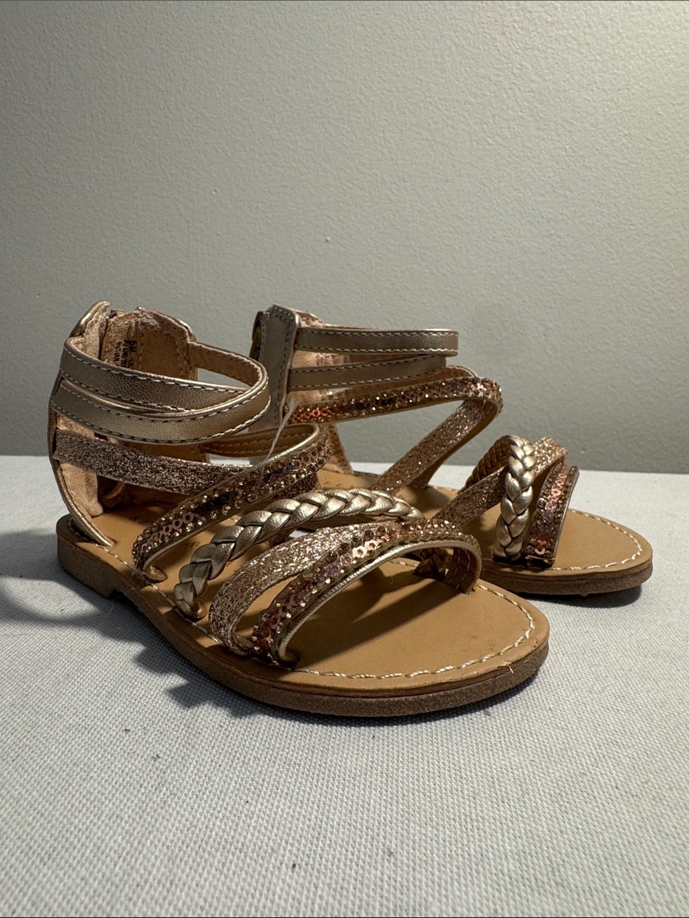 Toddler Girls' Strappy Glitter Braided Gladiator Sandals - Rose Gold